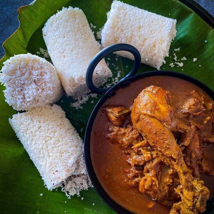 puttu and chicken curry, kerala special dish